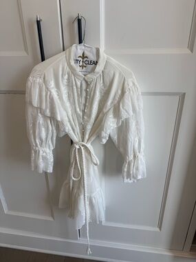 Alice + Olivia White Embroidered Tie-Waist Dress